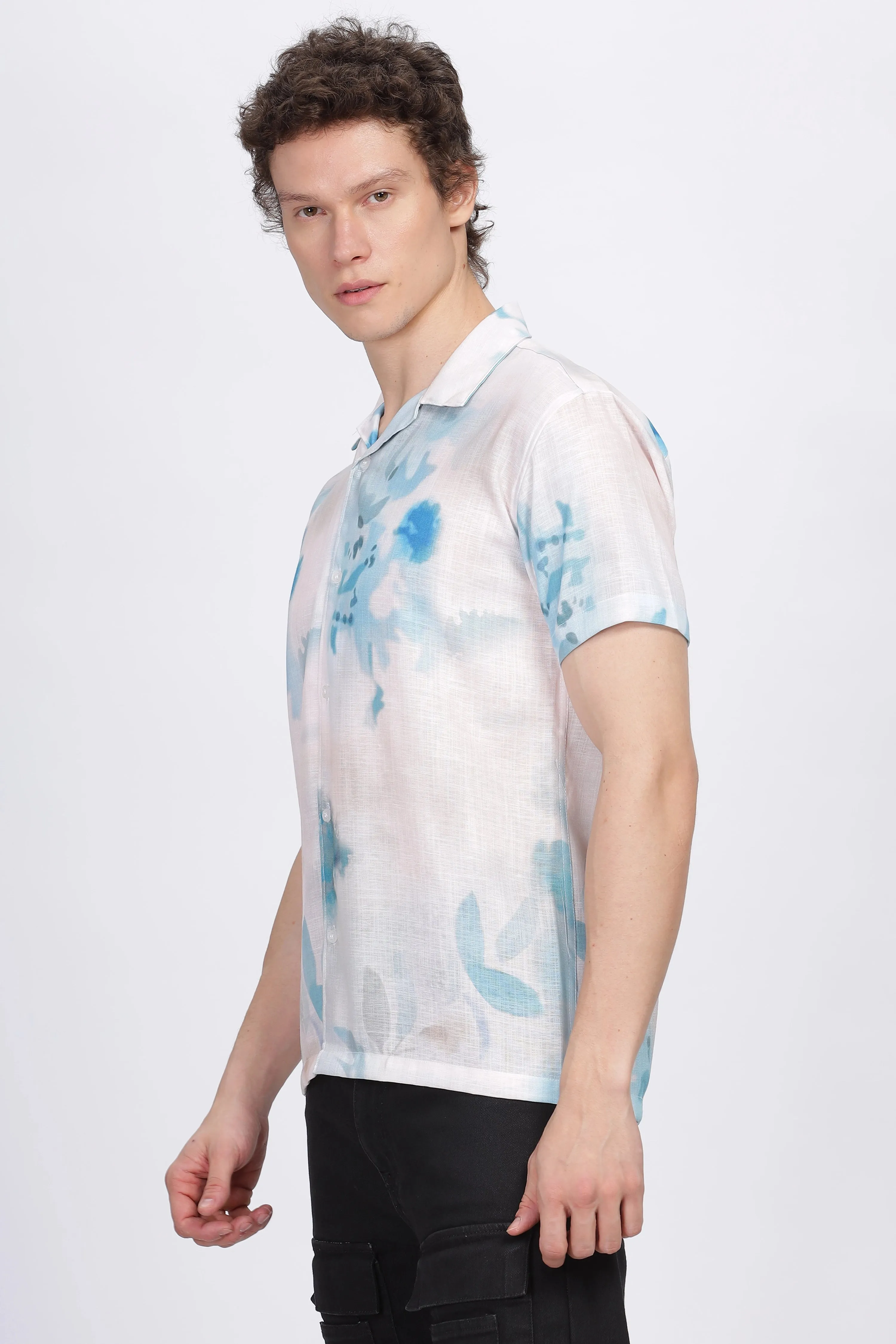 Abstract printed linen shirt for men