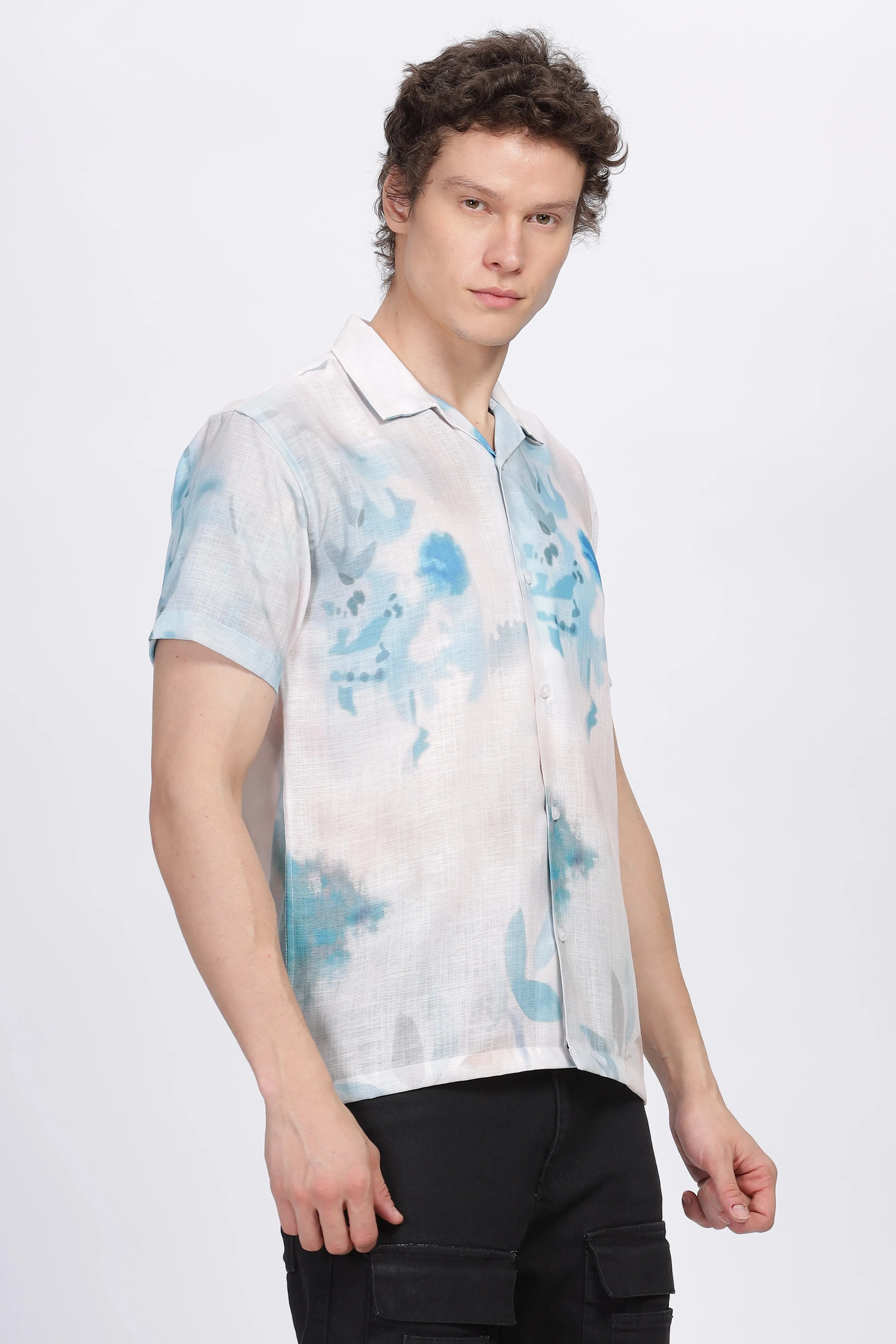 Abstract printed linen shirt for men