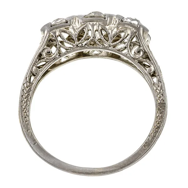 Art Deco Three Stone Old European Cut Diamond Ring