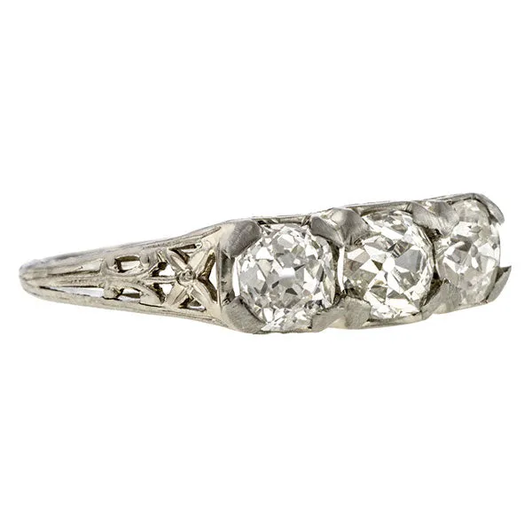 Art Deco Three Stone Old European Cut Diamond Ring