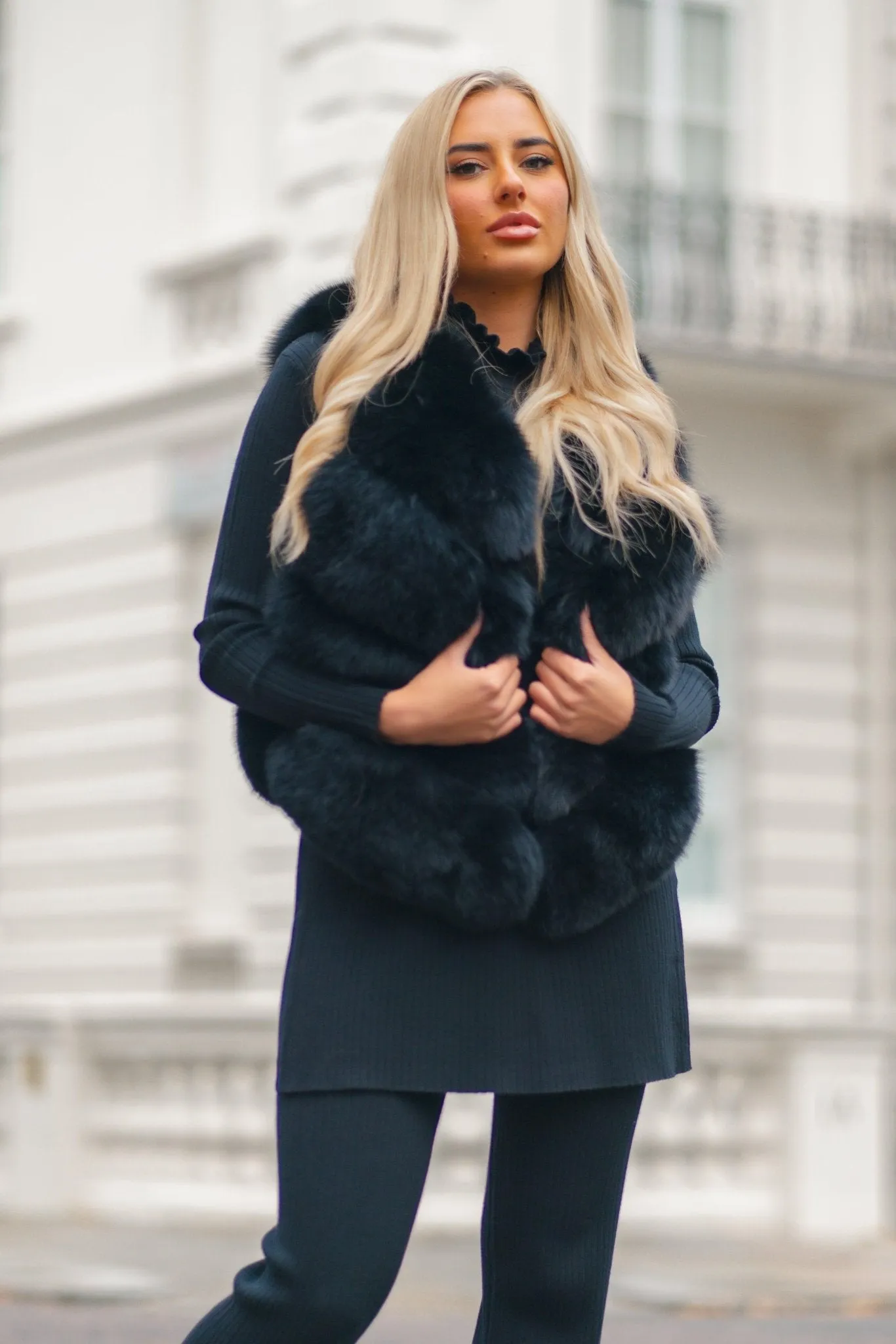 Black Luxury Fur 4 Row Gilet