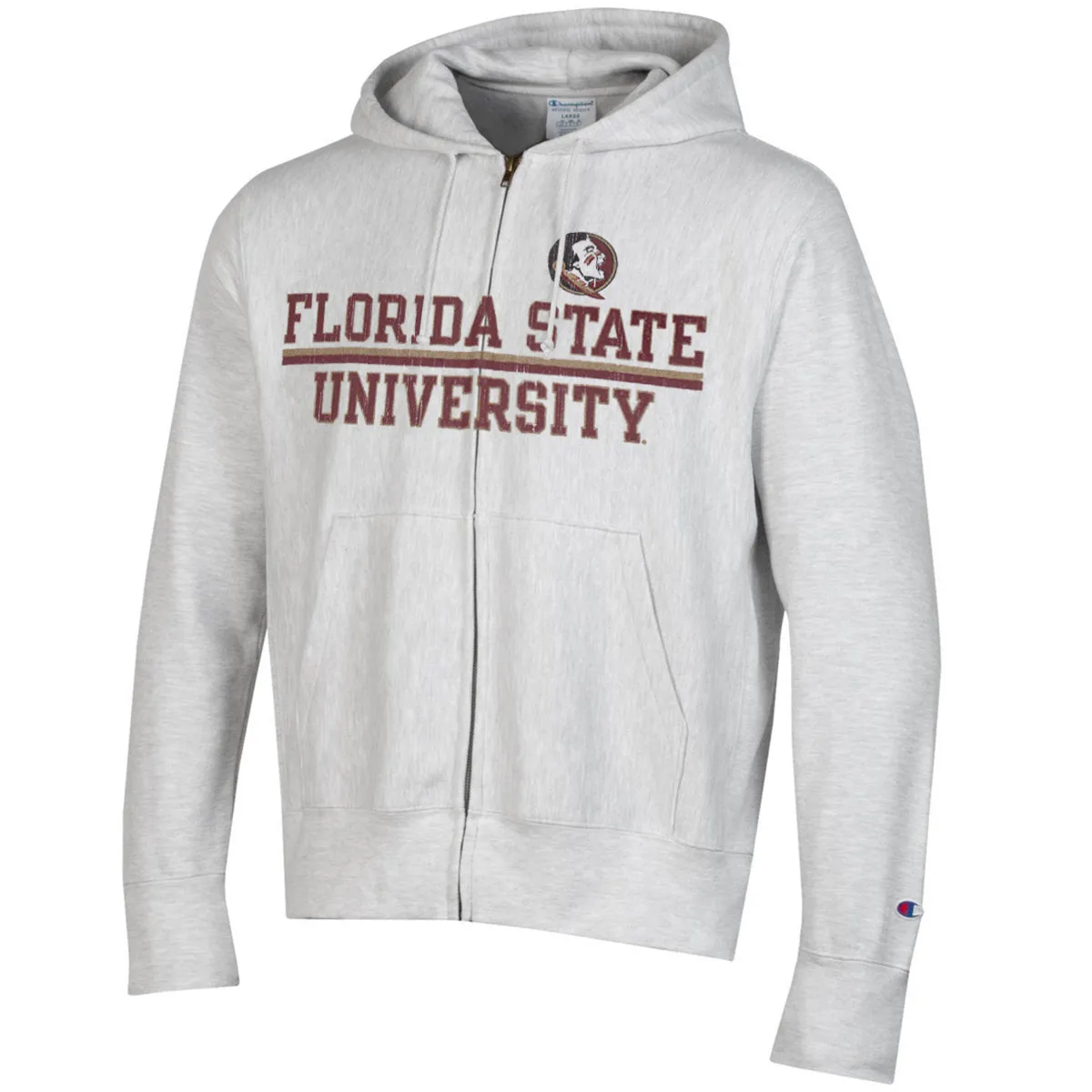 Champion Adult/Unisex Florida State University Distressed Design Reverse Weave Full-Zip Hooded Sweat - Silver Grey