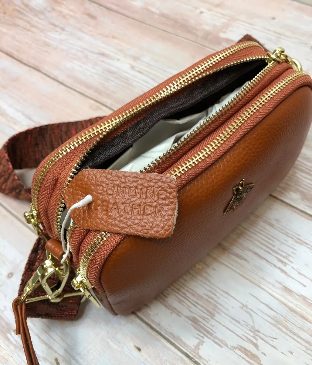 Chestnut Luxury Leather Crossbody Camera Bag