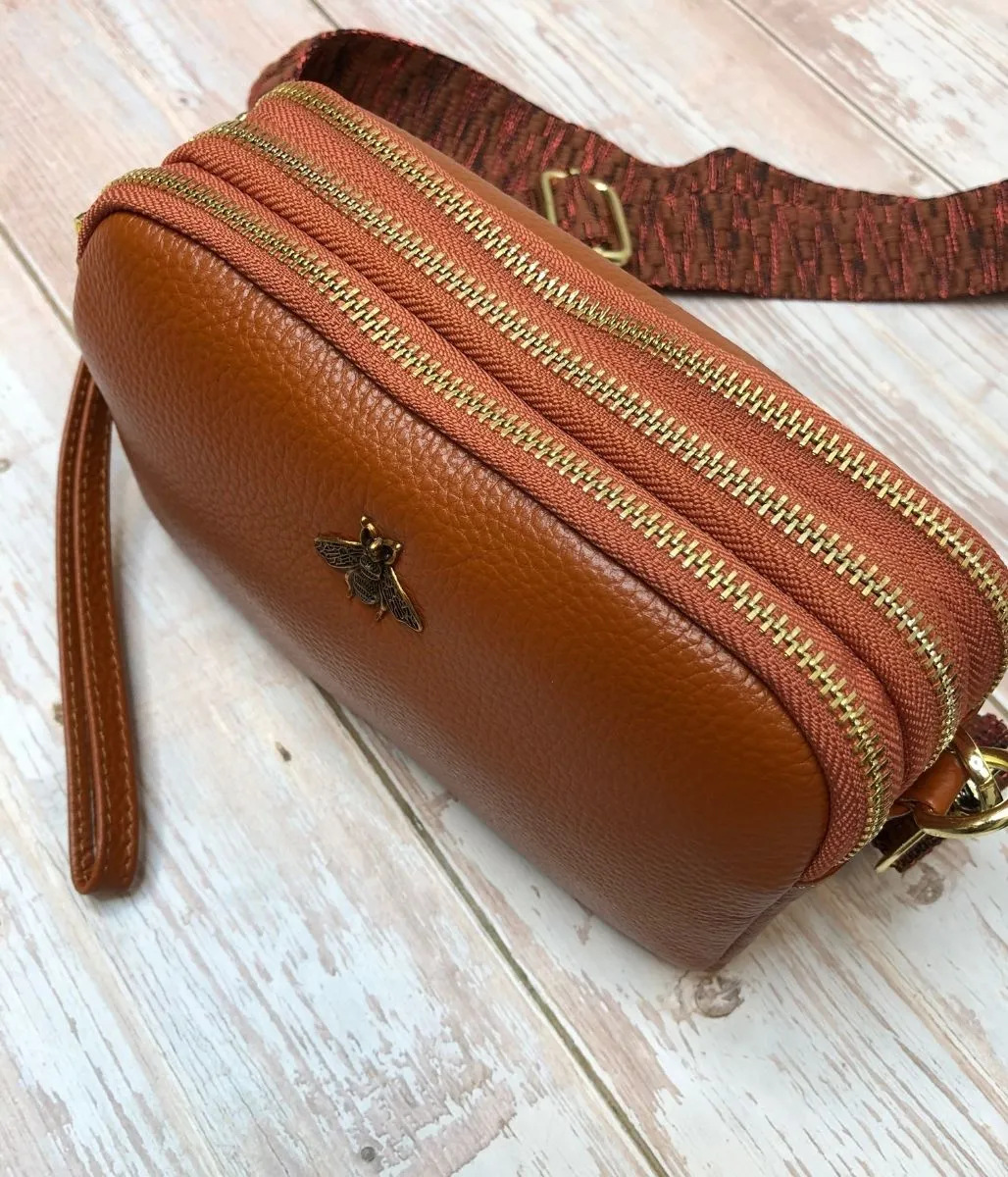 Chestnut Luxury Leather Crossbody Camera Bag