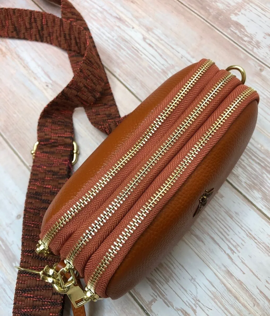 Chestnut Luxury Leather Crossbody Camera Bag