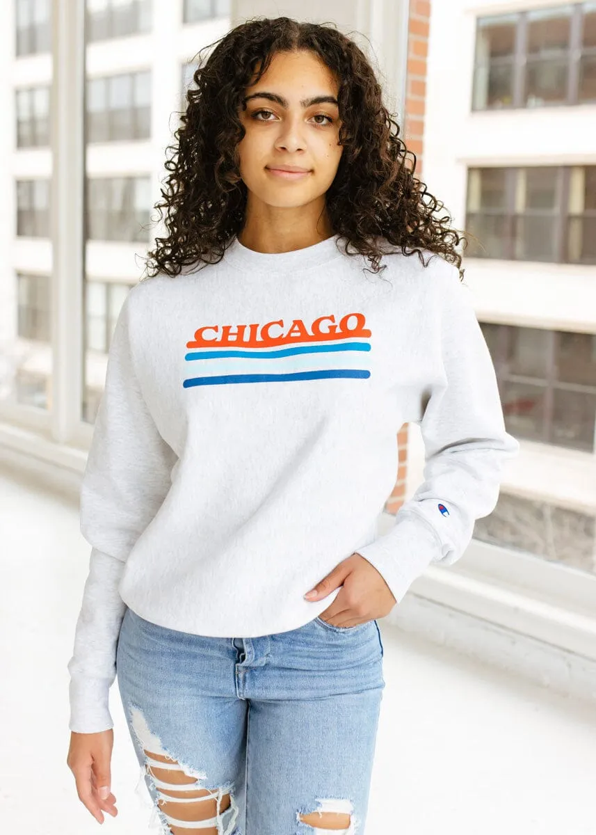 Chicago Retro Stripe Champion Sweatshirt - Red & Blue Combo