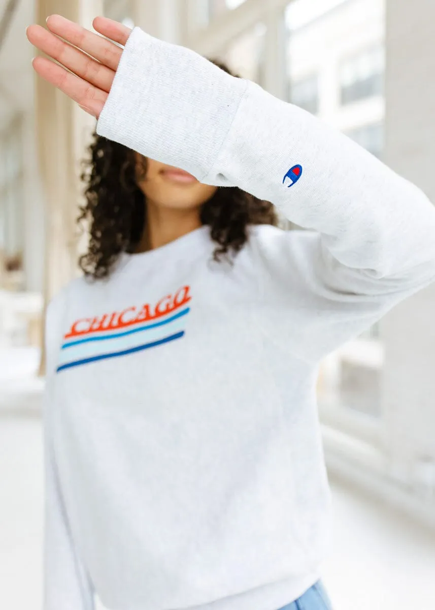 Chicago Retro Stripe Champion Sweatshirt - Red & Blue Combo