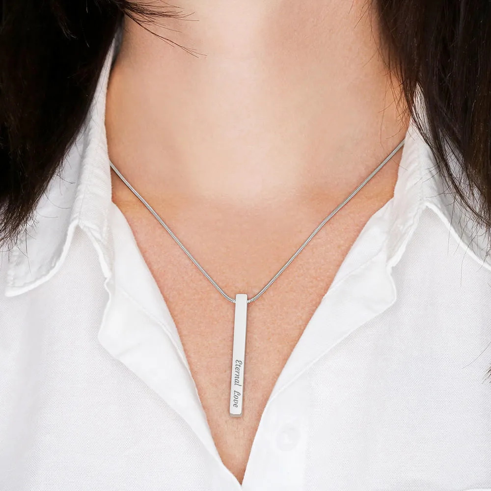 Custom 4 Sided Stick Bar Necklace -With Forever And Always" Message Card