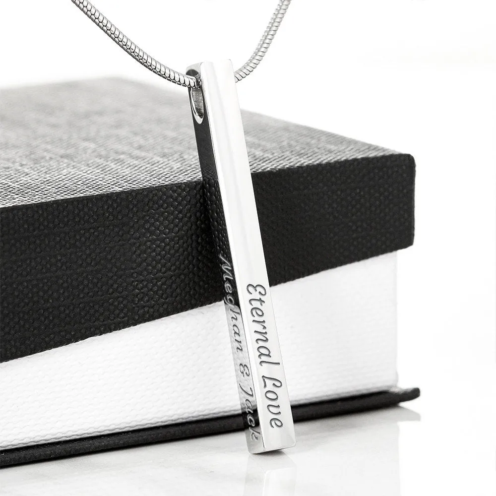 Custom 4 Sided Stick Bar Necklace -With Forever And Always" Message Card