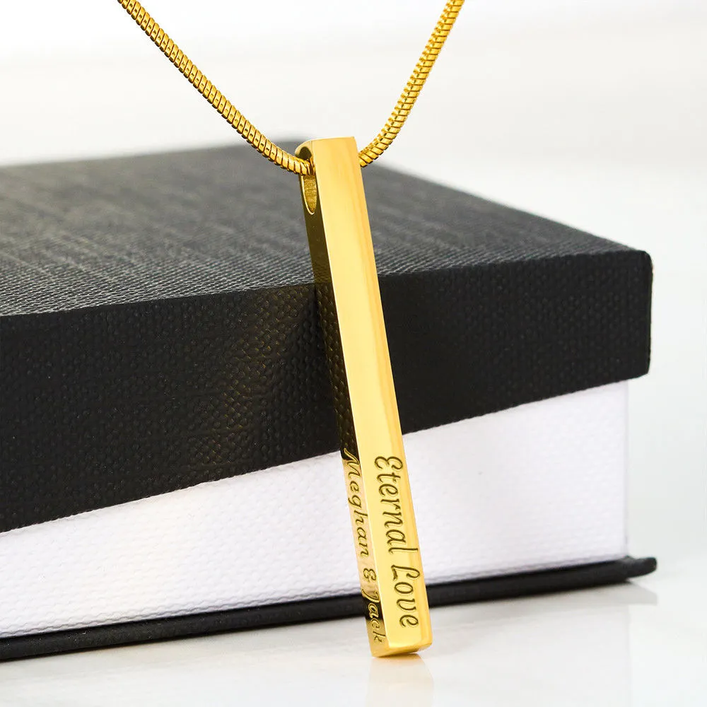 Custom 4 Sided Stick Bar Necklace -With Forever And Always" Message Card