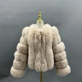 Dark Beige Luxury Fur Vertical Pelt Coat