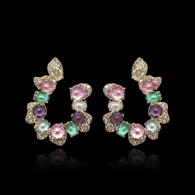 Fashion Luxury CZ Crystal Letter U Drop Earrings