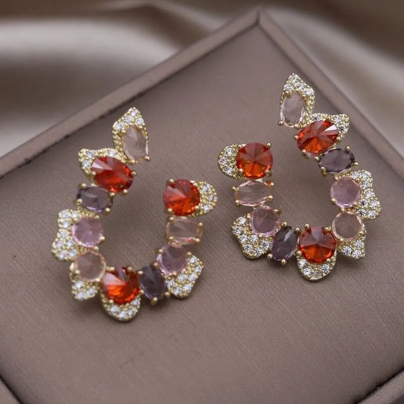 Fashion Luxury CZ Crystal Letter U Drop Earrings