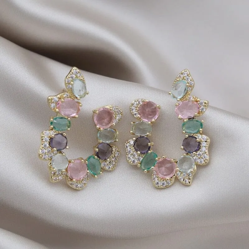 Fashion Luxury CZ Crystal Letter U Drop Earrings