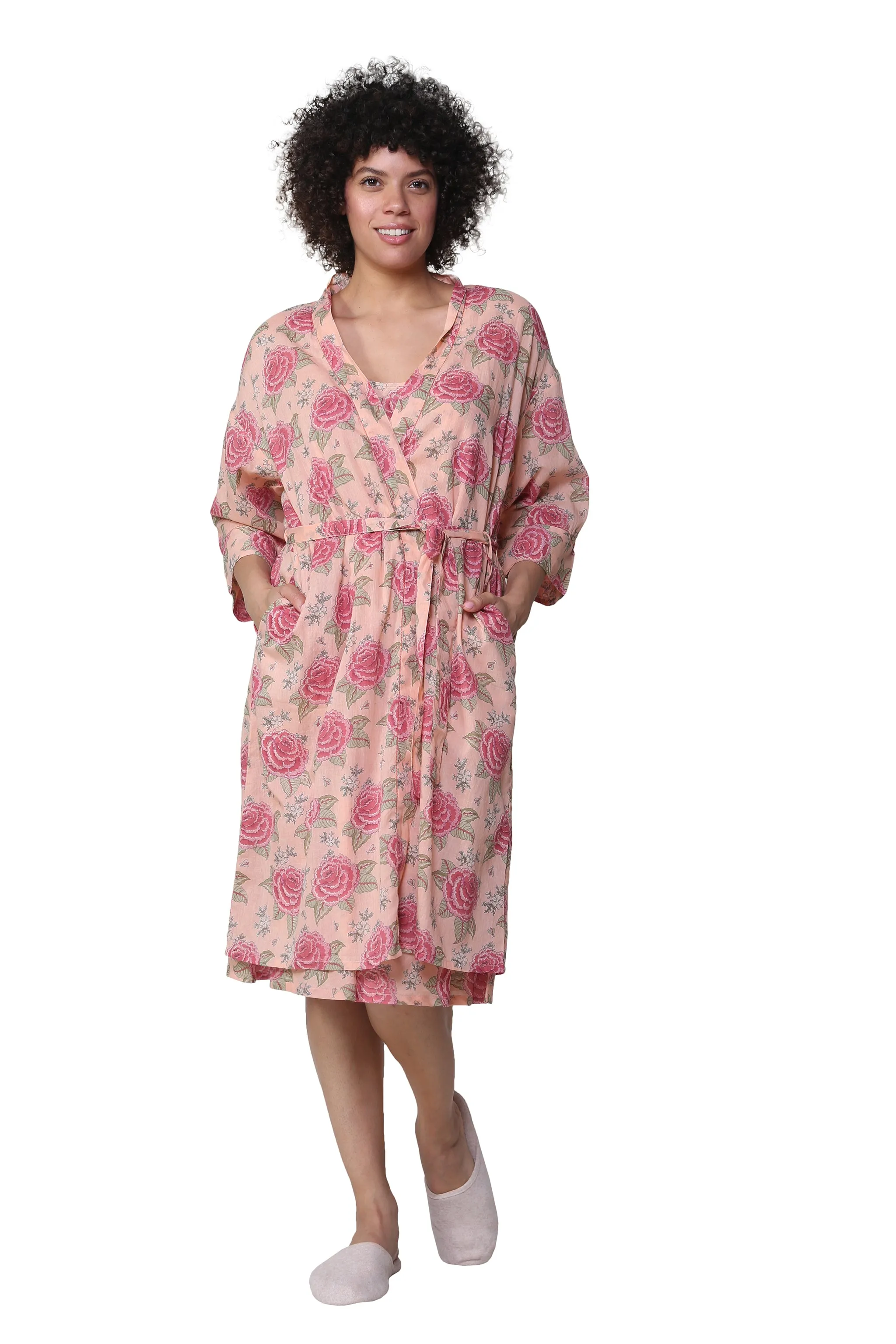 La Cera Cotton Wrap Robe