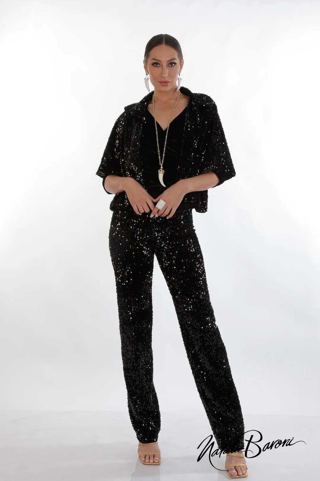 La Scala Glamorous Sequin Stiletto Pants