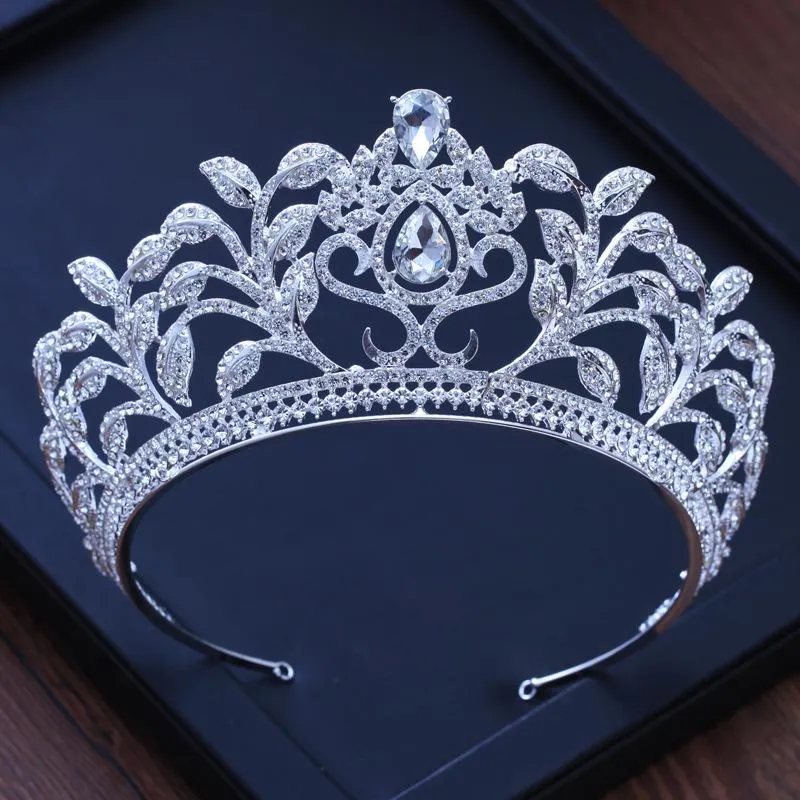 Luxury Baroque Leaf Crown for Women with Clear Zircon