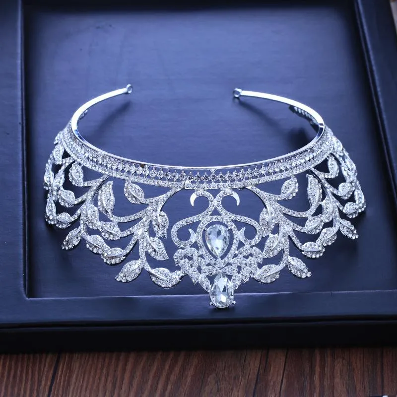 Luxury Baroque Leaf Crown for Women with Clear Zircon