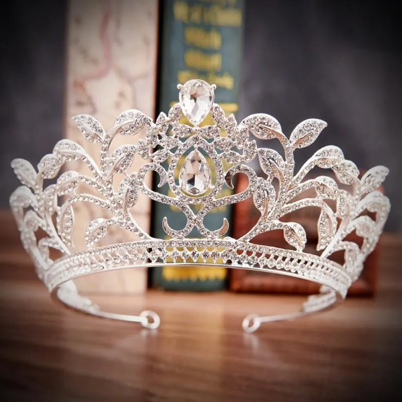 Luxury Baroque Leaf Crown for Women with Clear Zircon