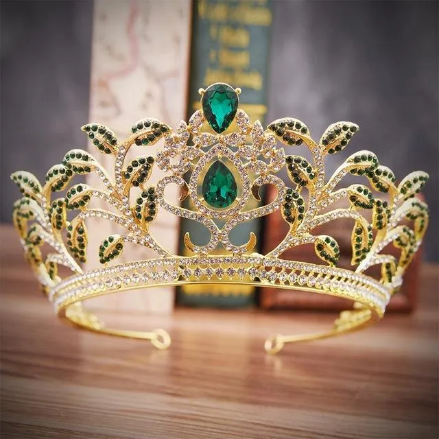 Luxury Baroque Leaf Crown for Women with Clear Zircon