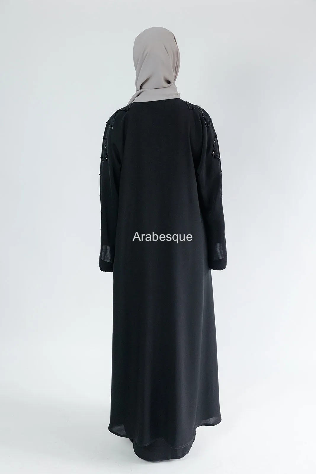 Luxury Black Beaded Front Detail Open Abaya