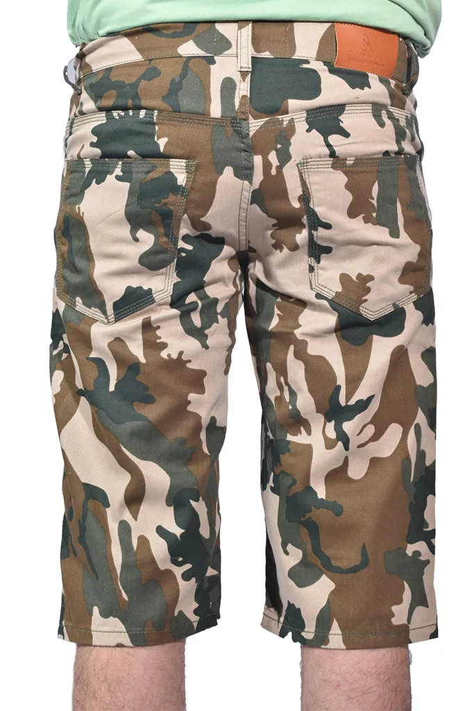 Men Denim Short Camo Design Green