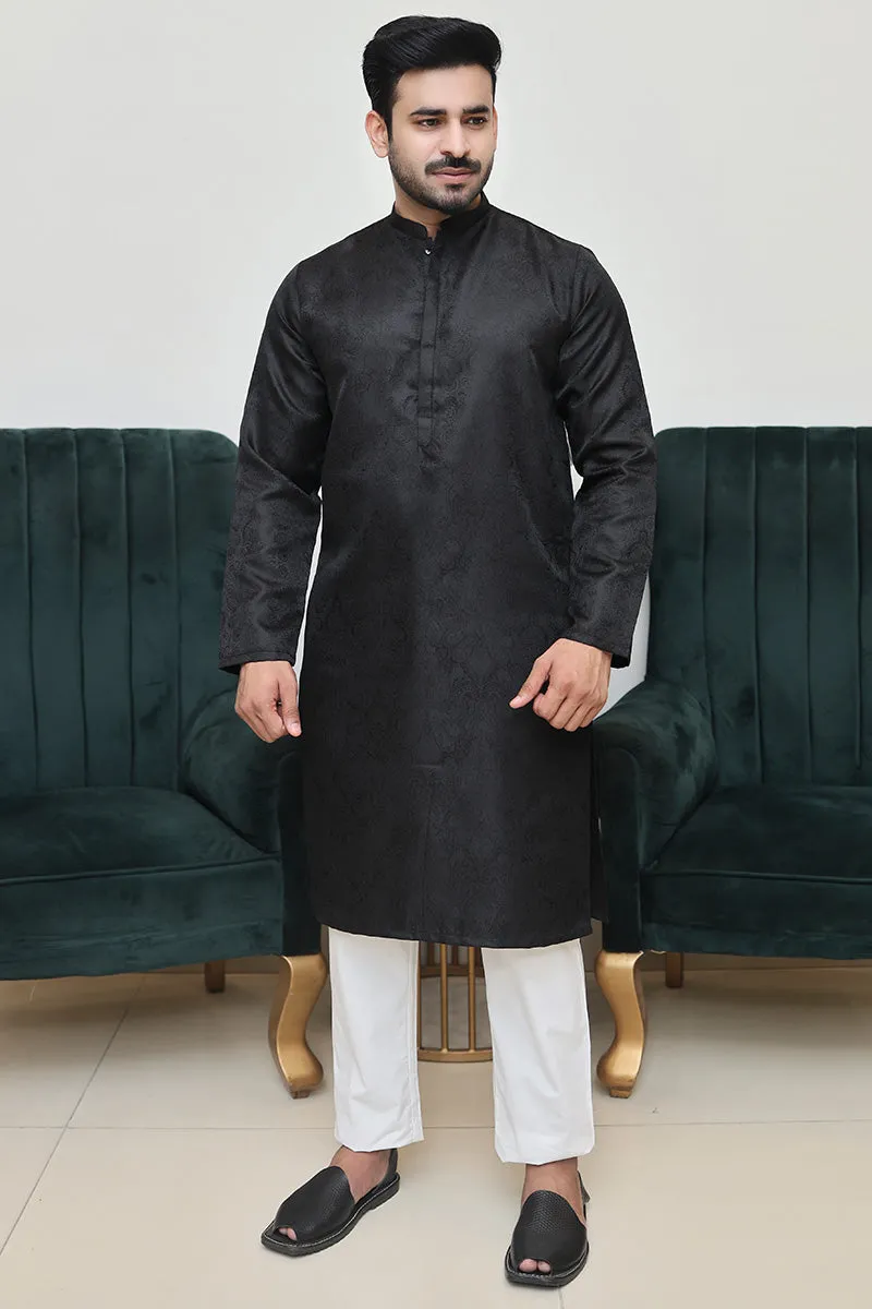 Men Jamawar Kurta Black