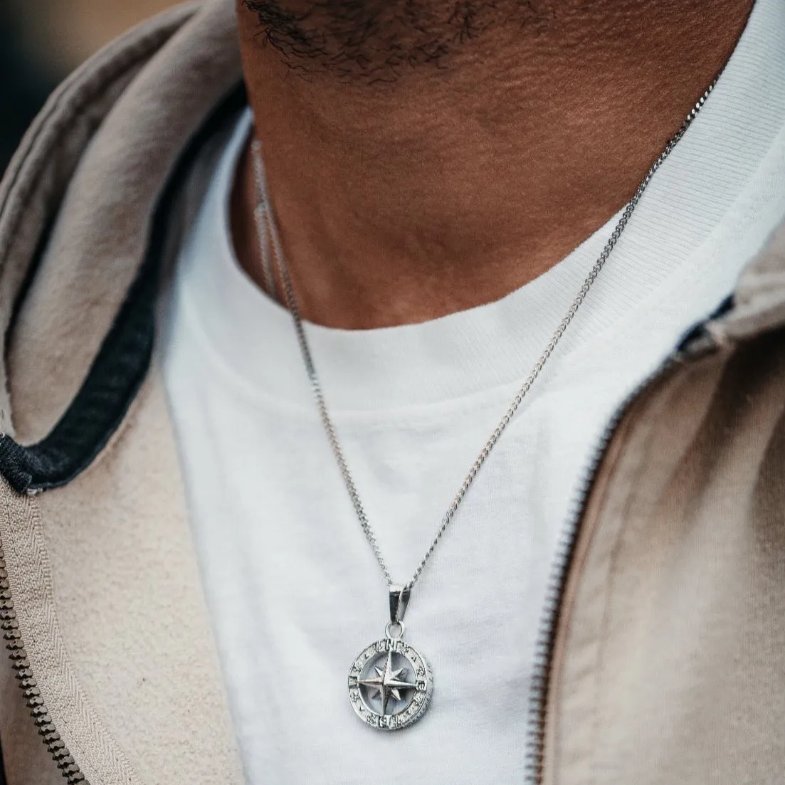 North Star Compass Pendant - Silver