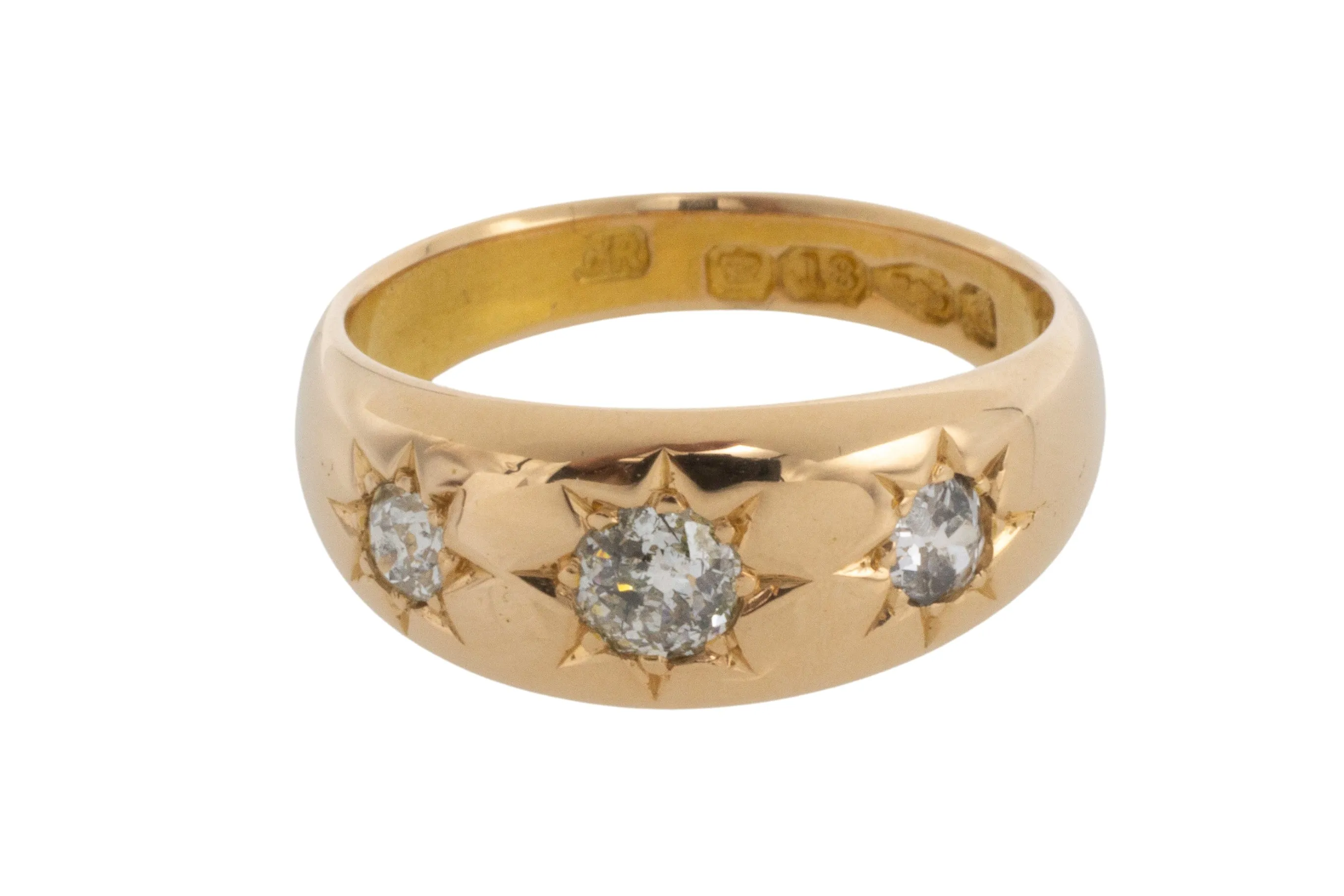 Old cut diamond gypsy ring from 1884