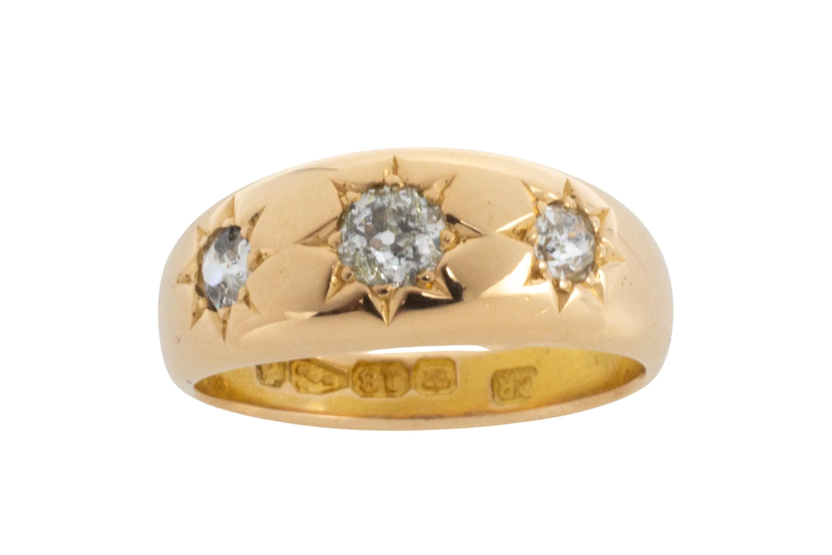 Old cut diamond gypsy ring from 1884