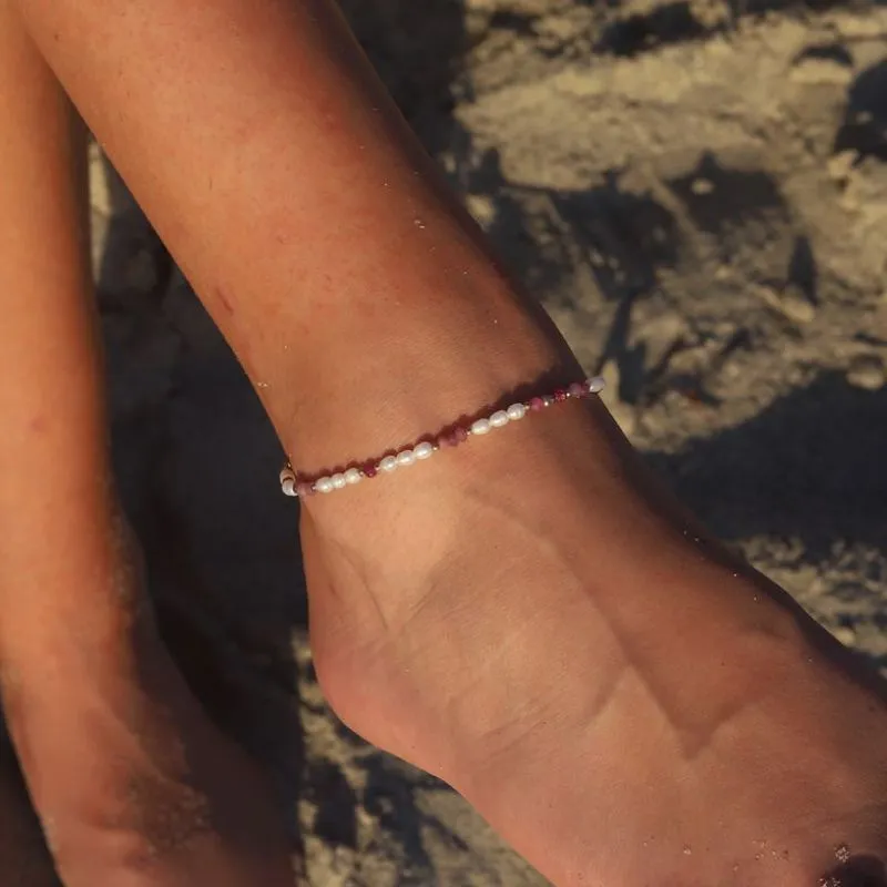 Pearl and Ruby Luxury Anklet