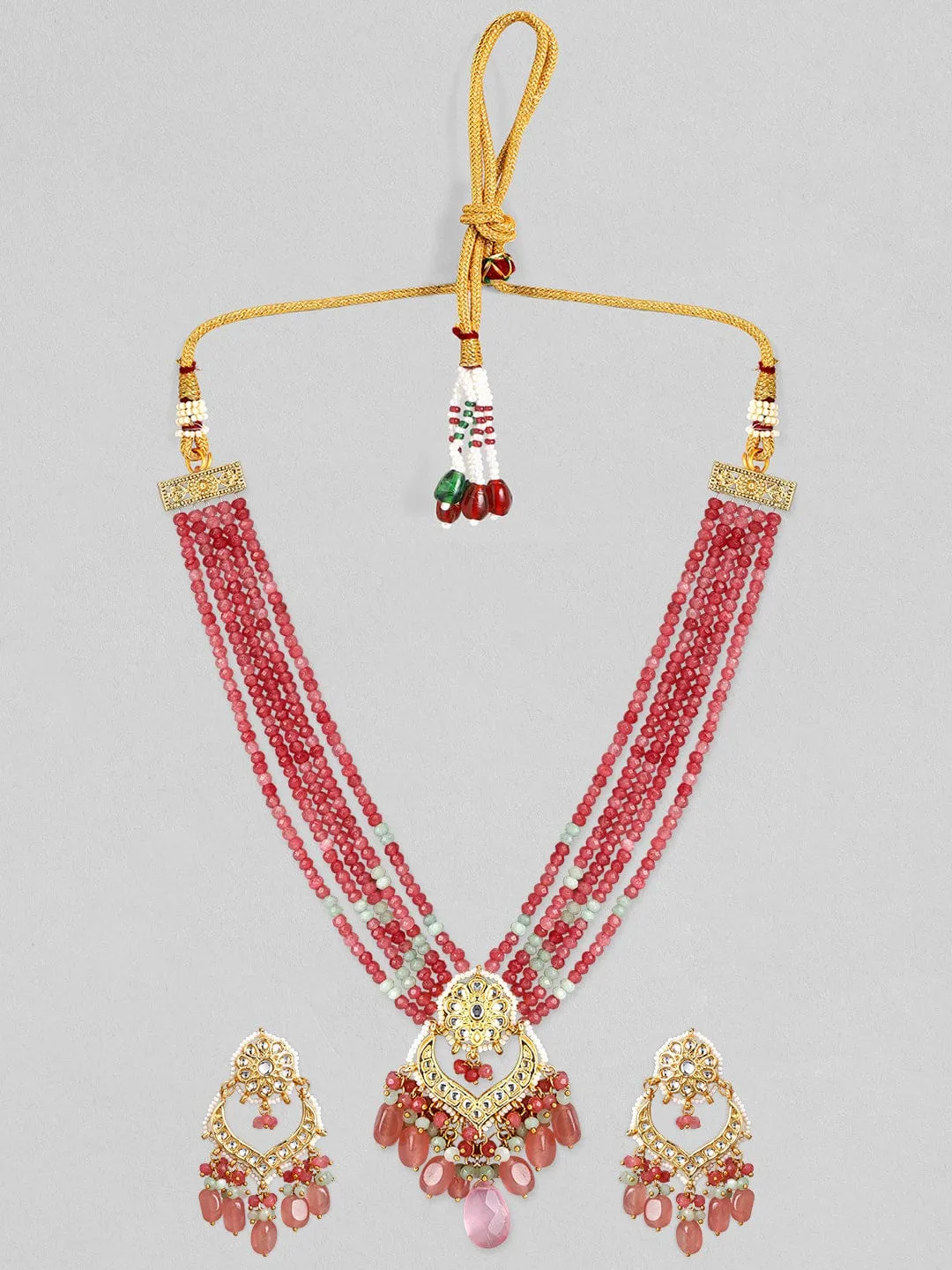 Rubans Luxury Coral red colored Kundan Necklace.