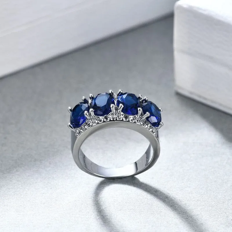 Simple Luxury 4 Sapphire Ring - 925 Sterling Silver