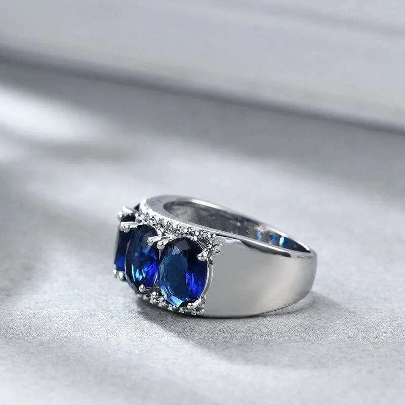 Simple Luxury 4 Sapphire Ring - 925 Sterling Silver