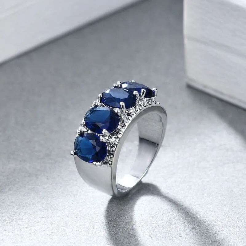 Simple Luxury 4 Sapphire Ring - 925 Sterling Silver