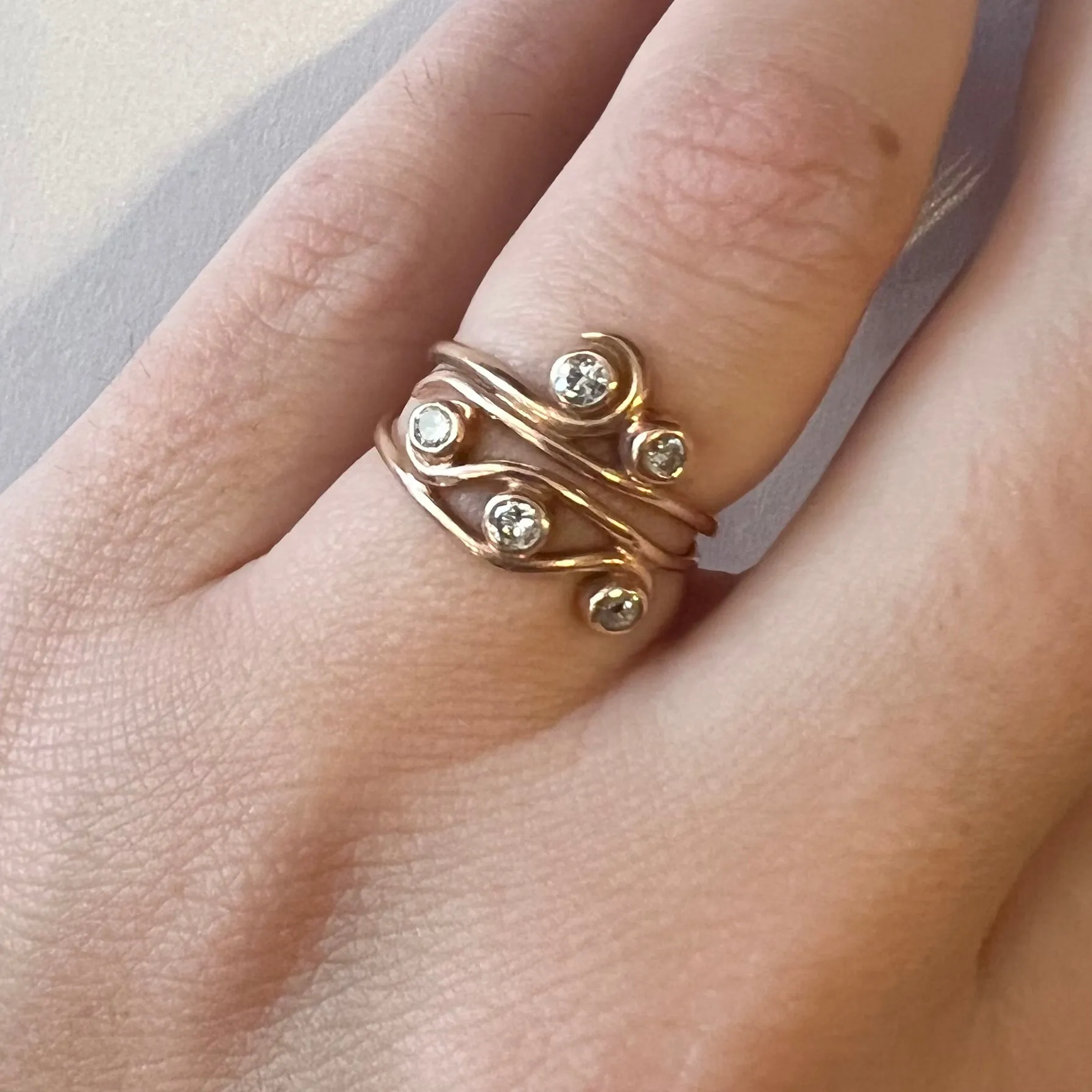 The Swirl Set - 14k Rose Gold, Old Mine Cut Diamonds