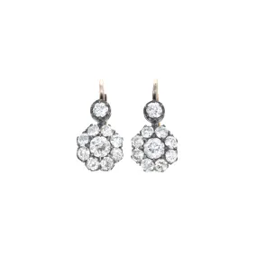 Victorian Inspired 3 Carat Old European Diamond Cluster Earrings